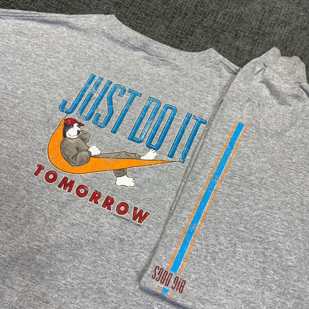 Vintage Y2K Big Dogs Shirt Mens 5XL Gray Just Do It Tomorrow Parody Long Sleeve